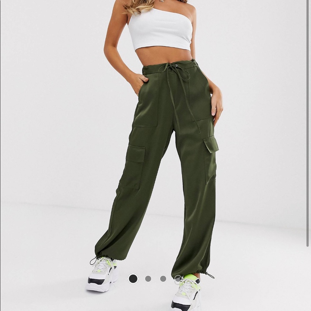 Silk utility pants with drawstring and pockets